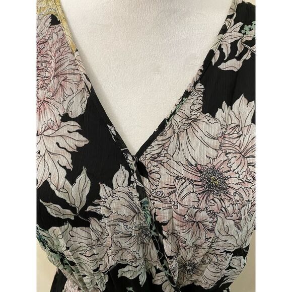 Band of Gypsies Floral Maxi Dress Black Double V Neck Back Tie Flowy Praire - S - Picture 4 of 8